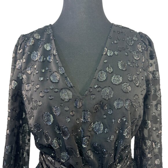 J.Crew Womens Size XSmall Black V-Neck Polka Dot Wrap Top Lined - Picture 2 of 7